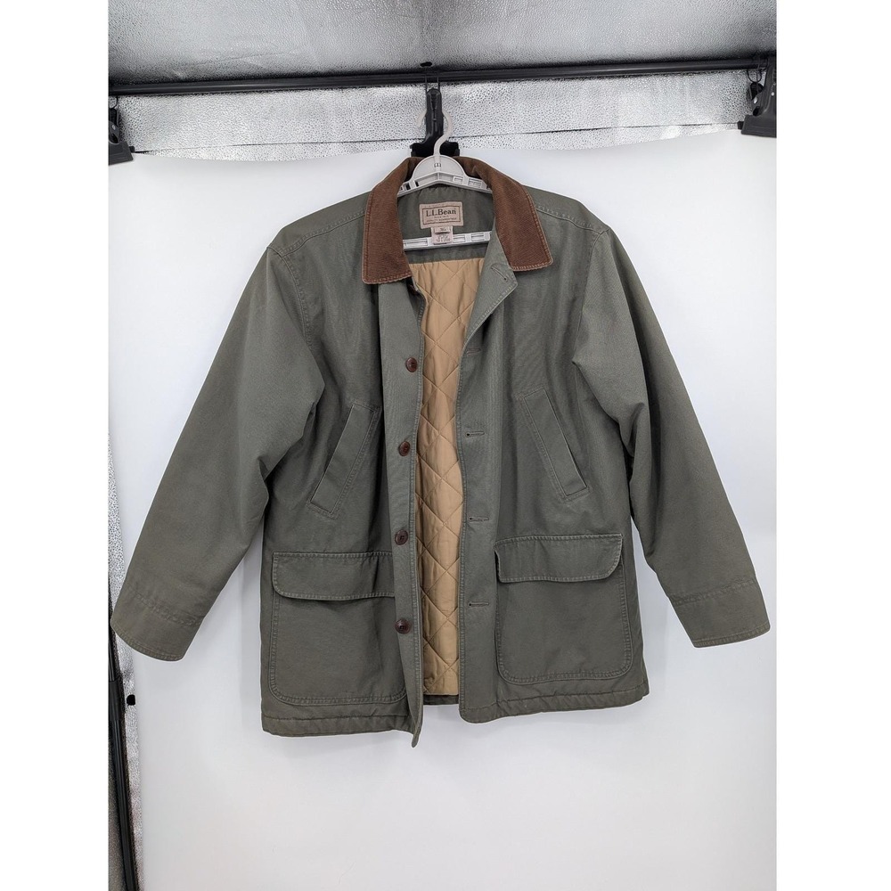 LL Bean Men's Olive Green Thinsulate Lined Farm Field Barn Chore L Coat Vintage - Picture 4 of 16